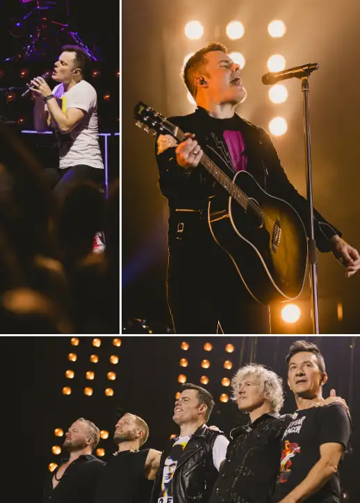 Vier Bilder der Band "One Vision of Queen" feat. Marc Matel bei einem Konzertauftritt.