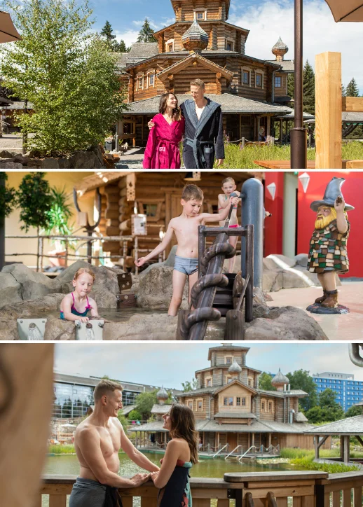 Familienfotos aus dem Wasserpark Badegärten Eibenstock im Erzgebirge, die Spaß und Freude am Wasser zeigen.
