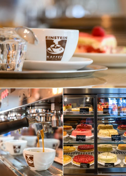 Eine Collage mit Bilder vom Einstein Cafe Mommseneck.